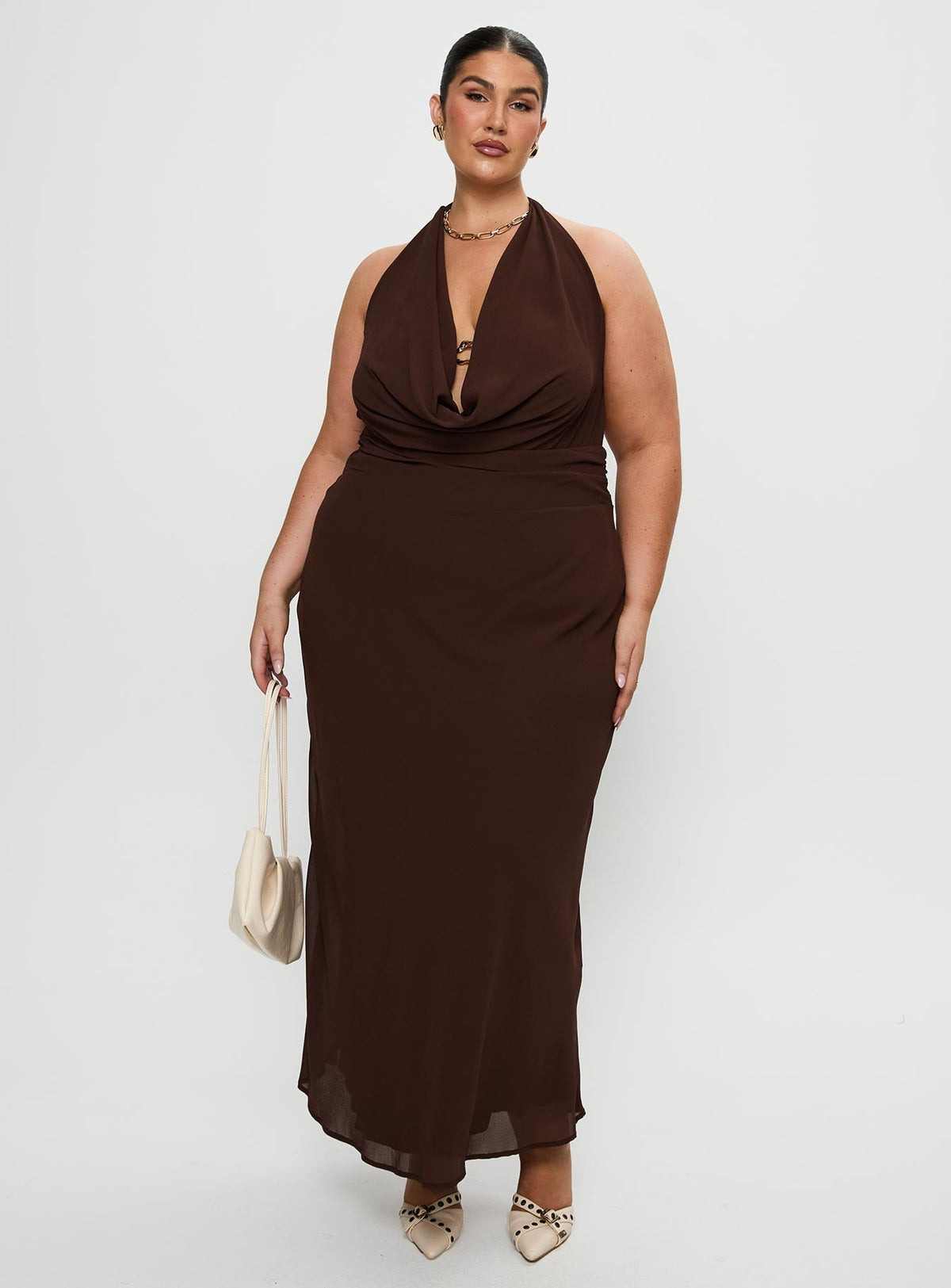 Alejandria Cowl Neck Maxi Dress Chocolate Curve
