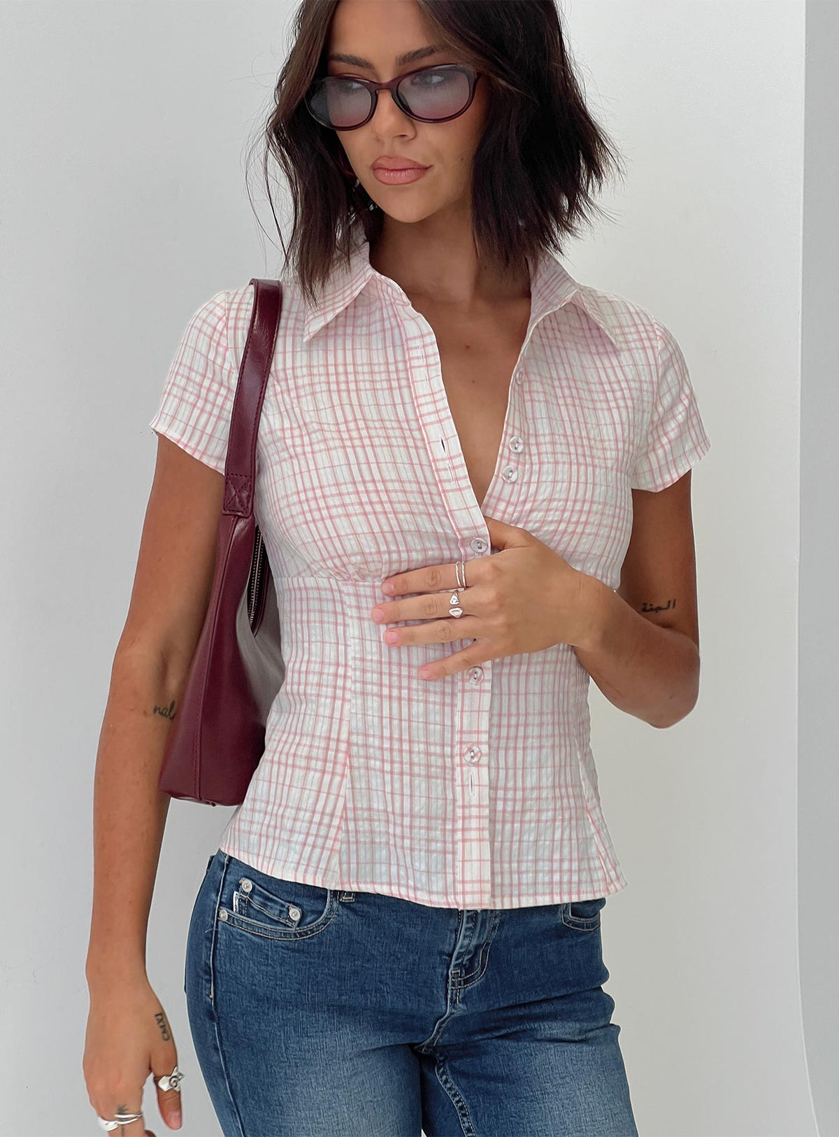 Cottesloe Blouse Top Pink Check