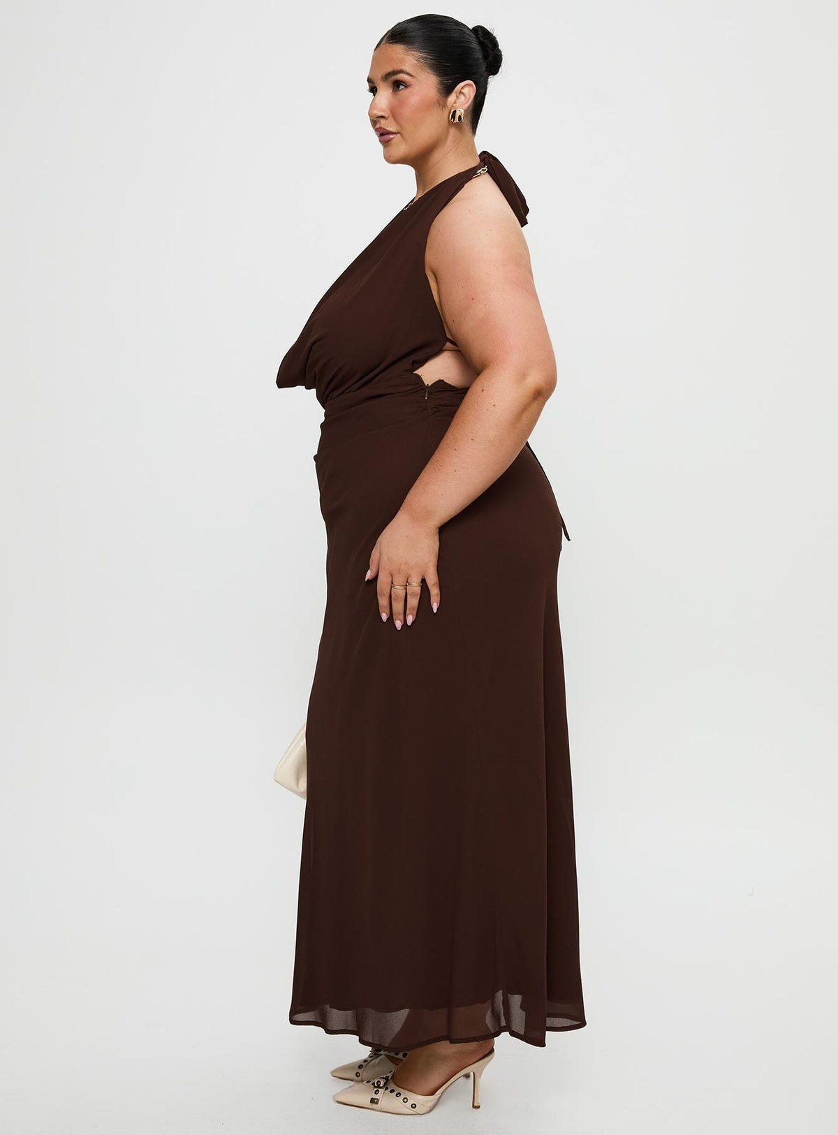 Alejandria Cowl Neck Maxi Dress Chocolate Curve