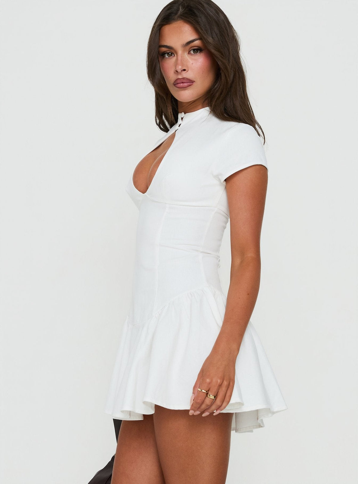 Adoline Keyhole Flare Mini Dress White
