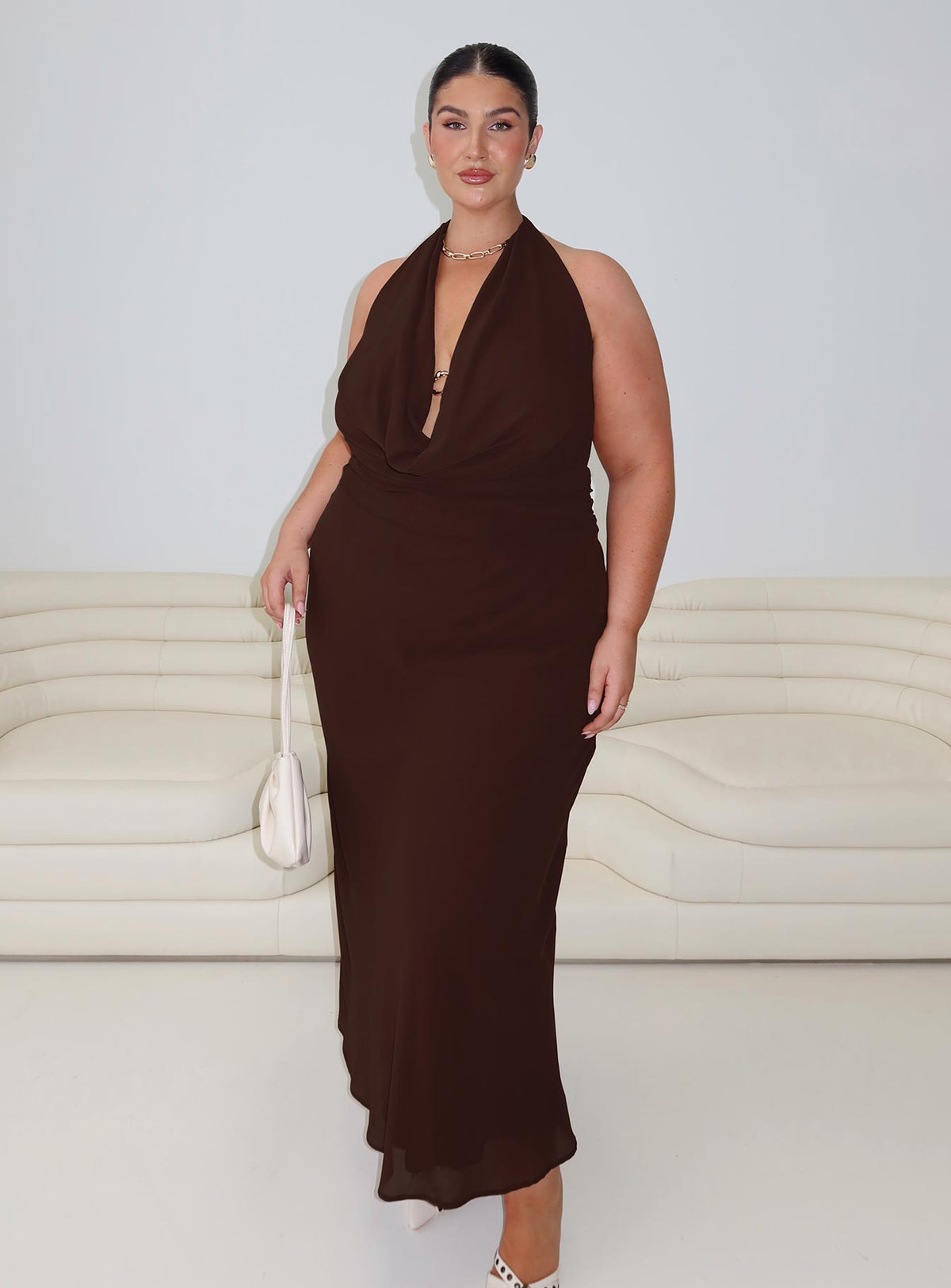 Alejandria Cowl Neck Maxi Dress Chocolate Curve
